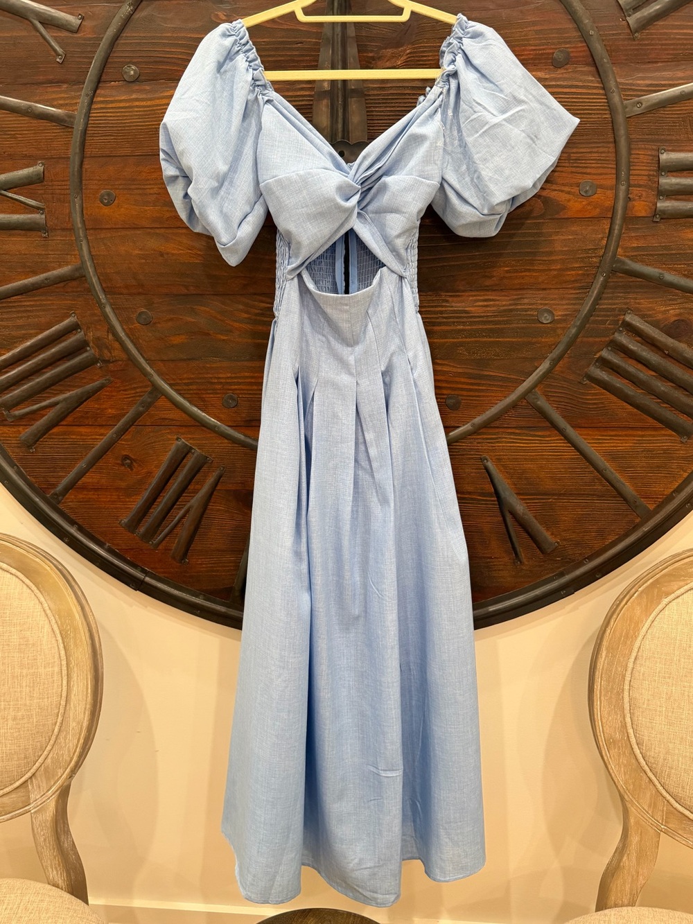 Petal & Pup Cintra Puff Sleeve Cutout Maxi Dress Blue